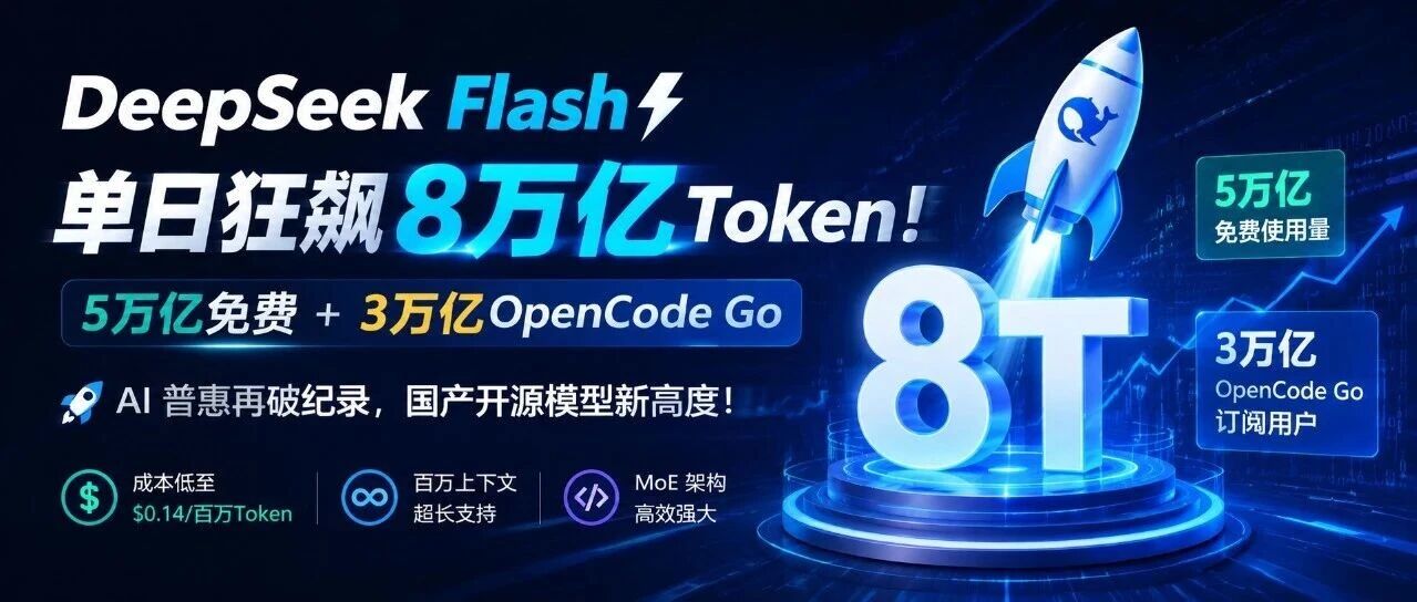 DeepSeek Flash单日狂飙8万亿Token！5万亿免费+3万亿Go，AI普惠再破纪录
